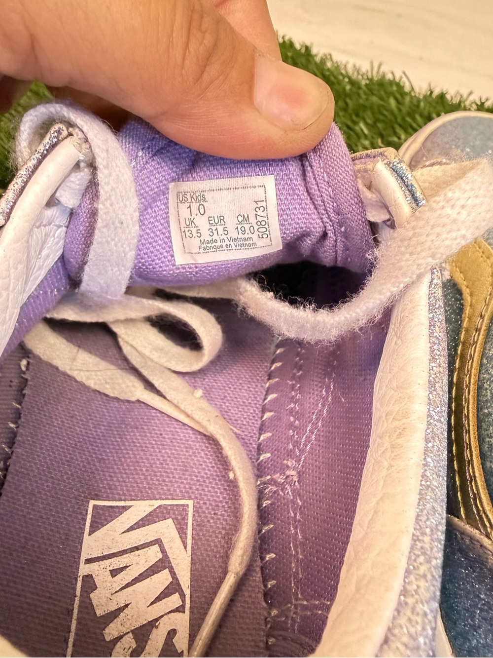 Vans Kids Iridescent Lavender and Gold Glitter Low-Top Sneakers - Picture 3 of 5